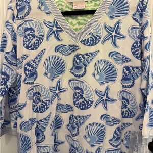 Gretchen Scott Designs Blue and White Seashell Blouse